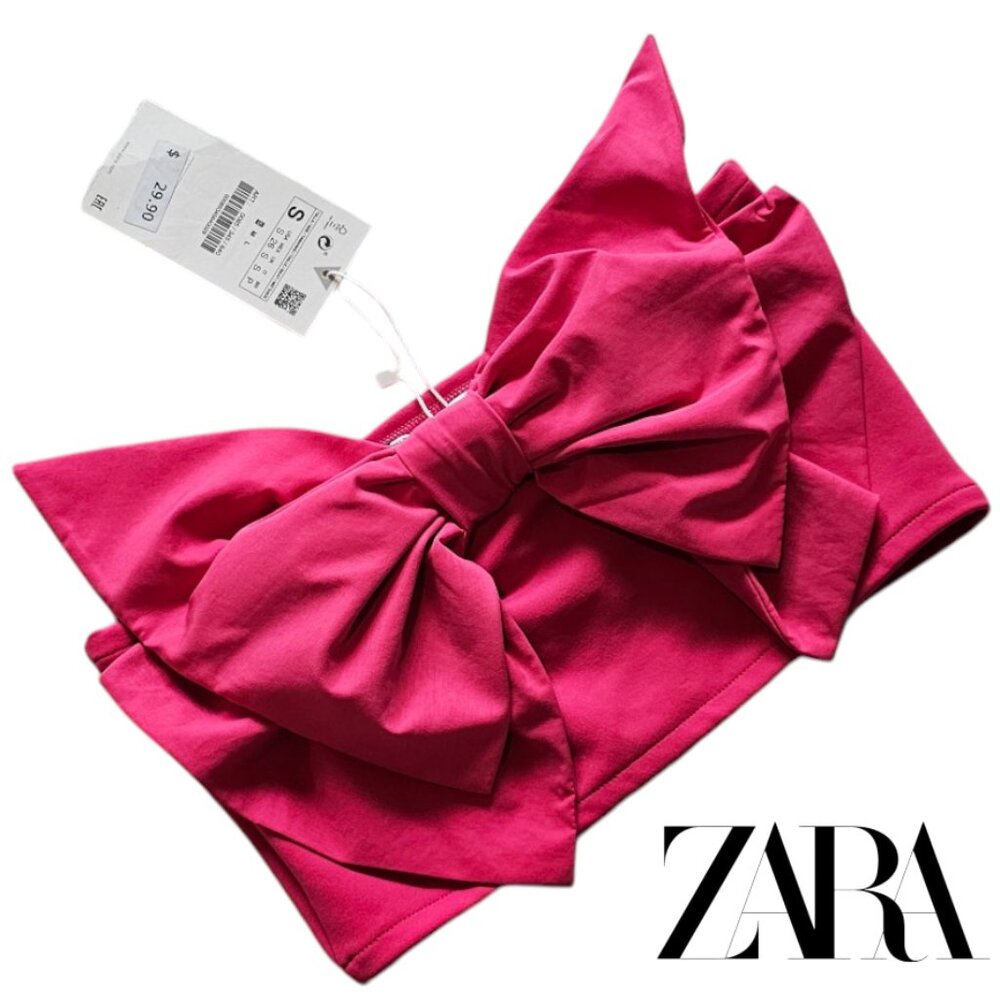 Zara S NWT Tube Top with Bow Hot Pink